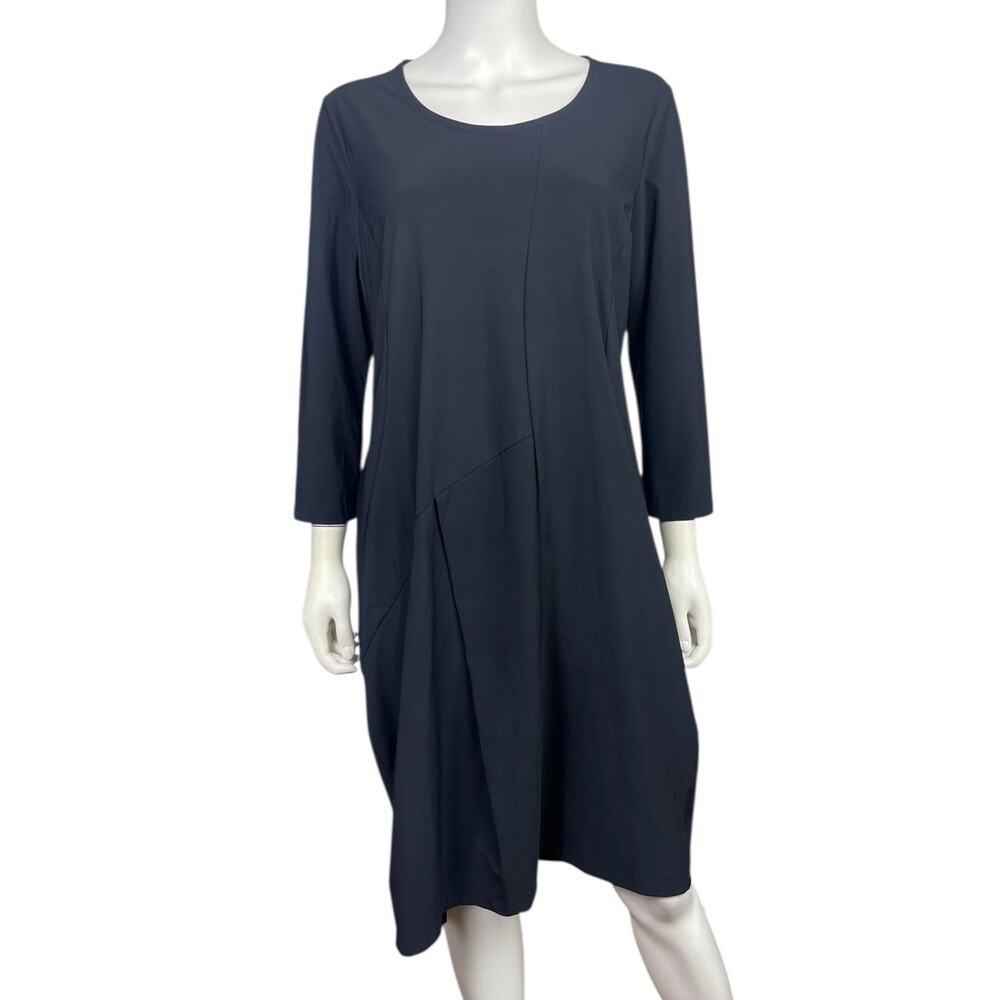 Porto SF Women's 3 Black Lagenlook Artsy Knit Stretch Midi Dress EUC